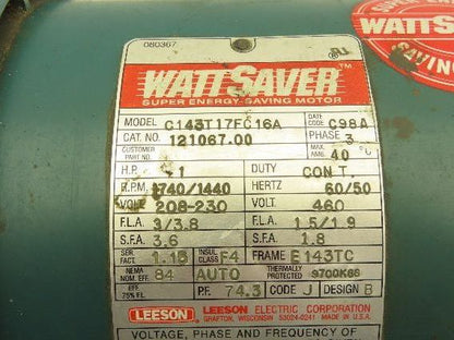 Leeson 121067.00 Gearmotor 10:1 Tigear Reducer 1Hp 230/460V 3PH 143TC LH MR94759