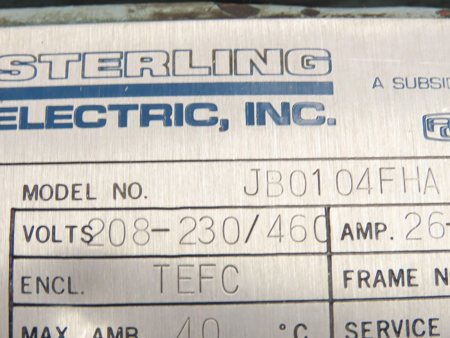 Sterling Electric JB0104FHA Pump Motor Cessna Hydraulic Gear Pump 10Hp 230/460V