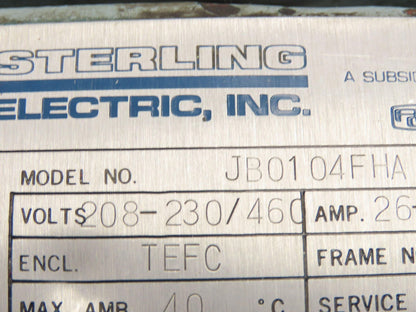 Sterling Electric JB0104FHA Pump Motor Cessna Hydraulic Gear Pump 10Hp 230/460V