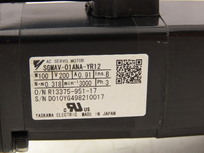 Yaskawa SGMAV-01ANA-YR12 AC Servo Motor 0.318Nm 100W 200vAC 3Ph 3000rpm
