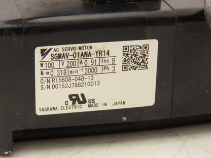 Yaskawa SGMAV-01ANA-YR14 AC Servo Motor 0.318Nm 100W 200vAC 3Ph 3000rpm