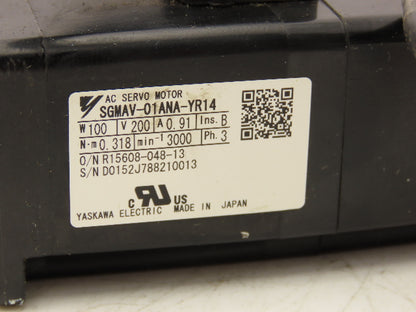 Yaskawa SGMAV-01ANA-YR14 AC Servo Motor 0.318Nm 100W 200vAC 3Ph 3000rpm