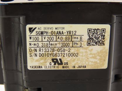 Yaskawa SGMPH-01ANA-YR12 AC Servo Motor 0.318Nm 100W 200vAC 3Ph 3000rpm