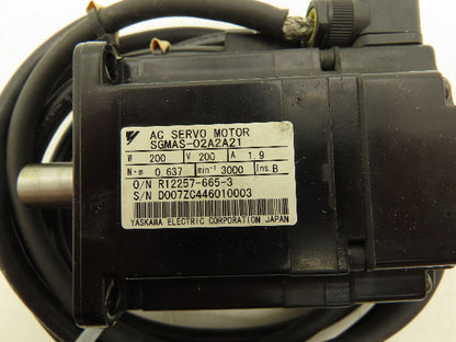 Yaskawa SGMAS-02A2A21 AC Servo Motor 200VAC 1.9 Amp 14mm shaft