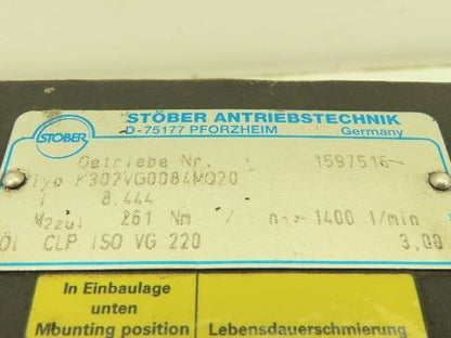 Stober K302VG0084MQ20 Servo Gearbox 8.4:1 Precision Gearhead Reducer LH Output