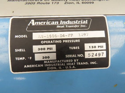 American Industrial AB-1606-D4-FP Oil Cooler Shell & Tube Heat Exchanger 4-Pass