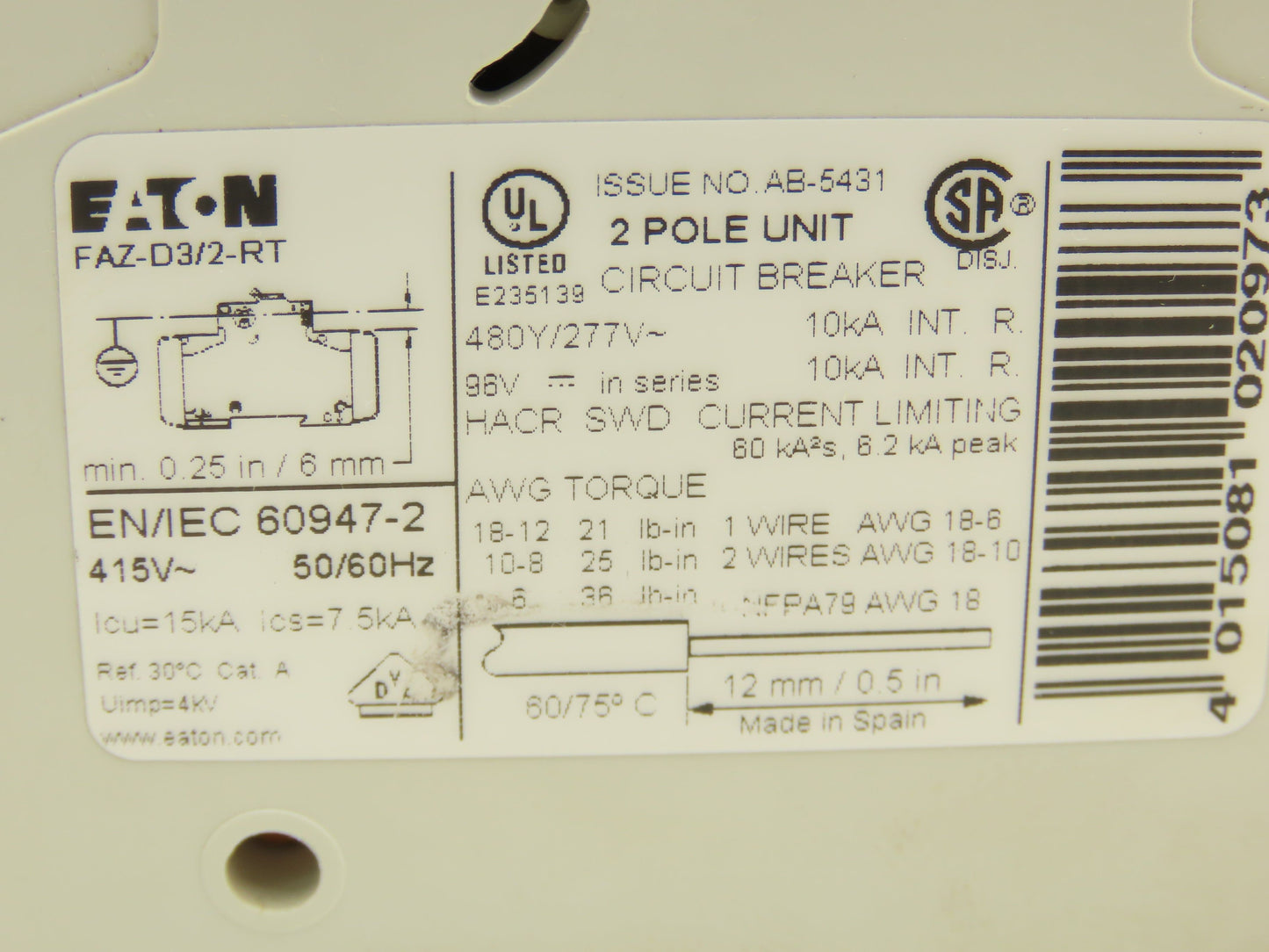 Eaton Z-NHK | FAZ-D3/2-RT Circuit Breaker Auxiliary Contact 2-Pole Lot of 8