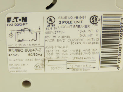 Eaton Z-NHK | FAZ-D3/2-RT Circuit Breaker Auxiliary Contact 2-Pole Lot of 8