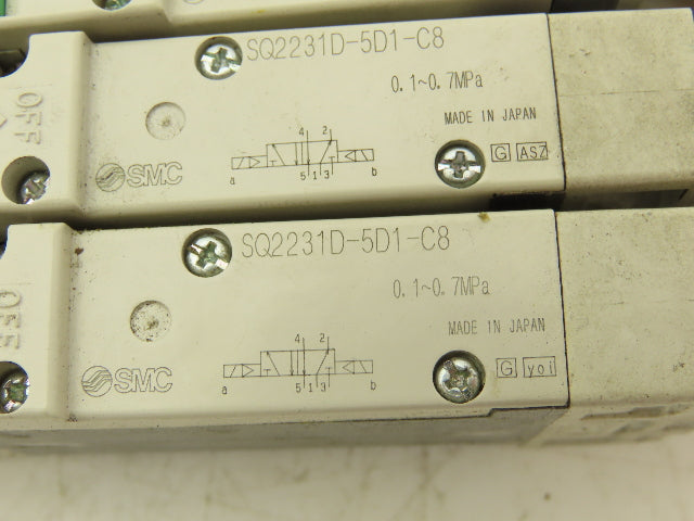 SMC SQ2231D-5D1-C8 Pneumatic 5 Port 2 Pos. Double Solenoid Valve 24V Lot of 3