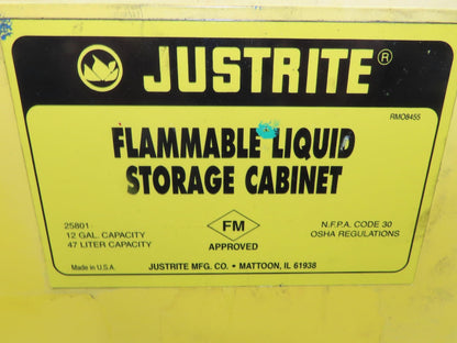 Justrite 25801 Yellow Flammable Safety Cabinet 12 Gallon Liquid Piggyback