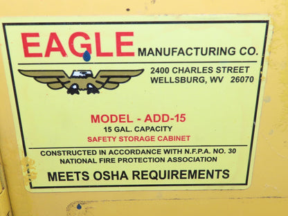 Eagle ADD-15 Yellow Flammable Safety Cabinet 15 Gallon Liquid Piggyback