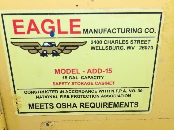 Eagle ADD-15 Yellow Flammable Safety Cabinet 15 Gallon Liquid Piggyback
