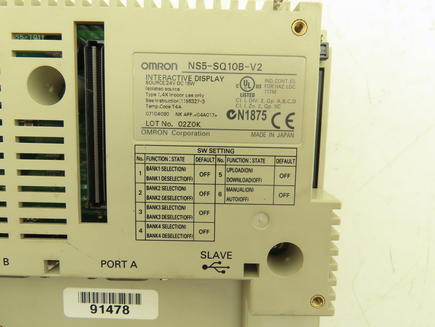 Omron NS5-SQ10B-V2 PLC Interactive Display 5.7" LCD 24V 15W *WILL NOT POWER UP