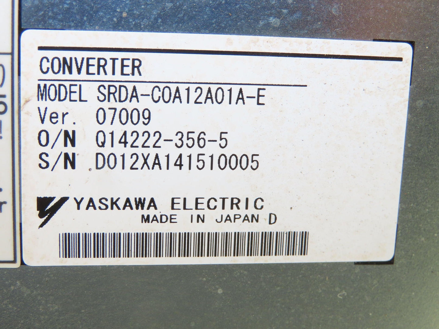Yaskawa Electric SRDA-C0A12A01A-E ServoPack Converter Drive Ver 07009