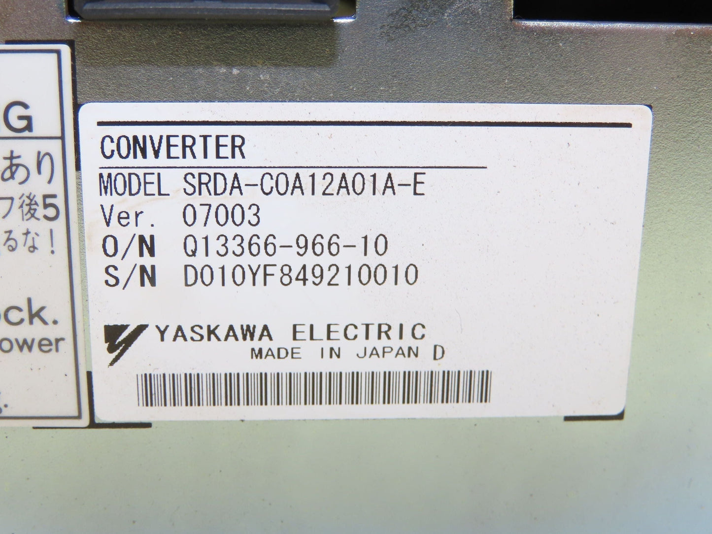 Yaskawa Electric SRDA-C0A12A01A-E ServoPack Converter Drive Ver 07003