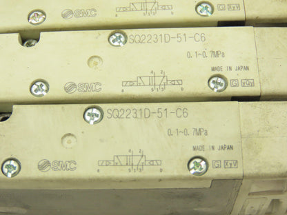SMC SQ2231D-51-C6 Pneumatic 5 Port 2 Pos. Double Solenoid Valve 24V Lot of 3