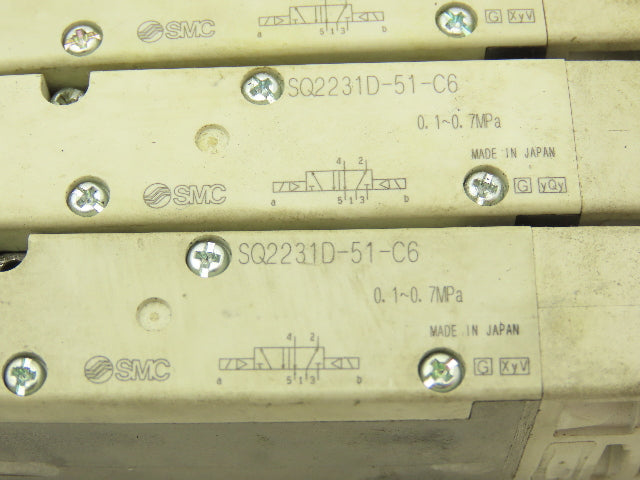 SMC SQ2231D-51-C6 Pneumatic 5 Port 2 Pos. Double Solenoid Valve 24V Lot of 3