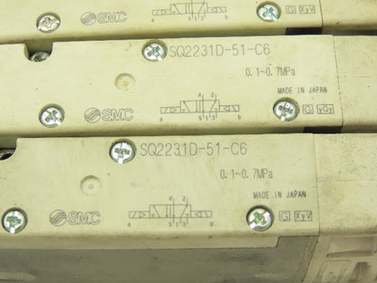SMC SQ2231D-51-C6 Pneumatic 5 Port 2 Pos. Double Solenoid Valve 24V Lot of 3