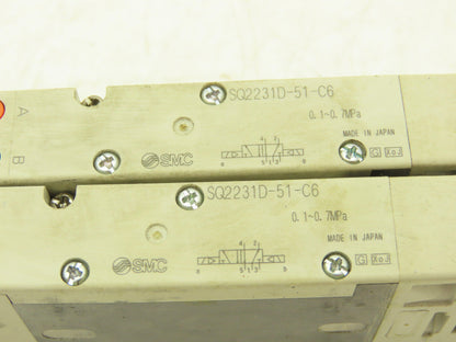 SMC SQ2231D-51-C6 Pneumatic 5 Port 2 Pos. Double Solenoid Valve 24V Lot of 2