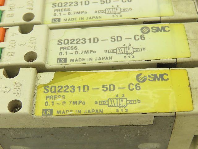 SMC SQ2231D-5D-C6 Pneumatic 5 Port 2 Pos. Double Solenoid Valve 24V Lot of 5