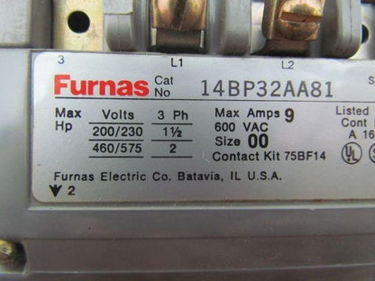 Furnas Siemens 14BP332AA81 Motor Starter Control SZ 00 3PH Open 120V Coil