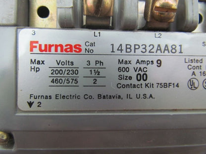 Furnas Siemens 14BP332AA81 Motor Starter Control SZ 00 3PH Open 120V Coil