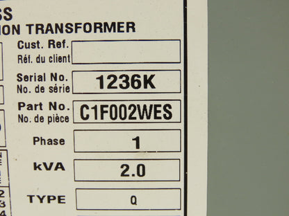 Hammond HPS Fortress C1F002WES Transformer 2kva 120/208/240/277V 1Ph 3R