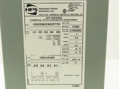 Hammond HPS Fortress C1F002WES Transformer 2kva 120/208/240/277V 1Ph 3R