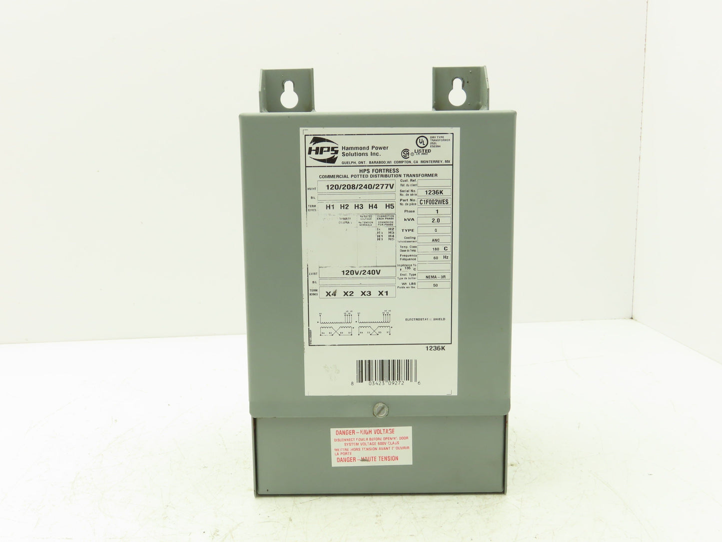 Hammond HPS Fortress C1F002WES Transformer 2kva 120/208/240/277V 1Ph 3R