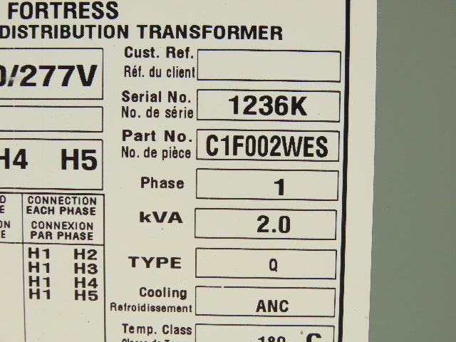Hammond HPS Fortress C1F002WES Transformer 2kva 120/208/240/277V 1Ph 3R