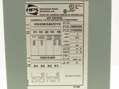 Hammond HPS Fortress C1F002WES Transformer 2kva 120/208/240/277V 1PH 3R