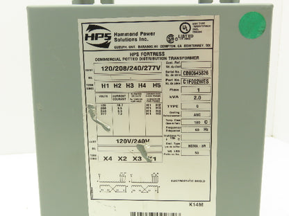 Hammond HPS Fortress C1F002WES Transformer 2kva 120/208/240/277V 1Ph 3R