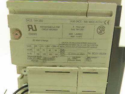 ABB T4H 250 SACE Tmax Circuit Breaker 3 Pole 600V 250A Shunt Trip