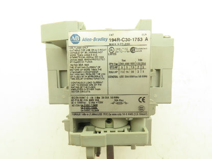 Allen Bradley 194R-C30-1753 Fused Disconnect Switch 3-Pole 30A 600VAC Ser A