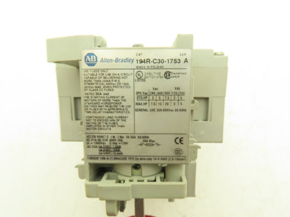 Allen Bradley 194R-C30-1753 Fused Disconnect Switch 3-Pole 30A 600VAC Ser A