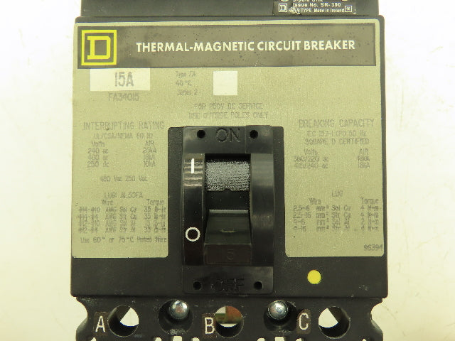 Square D FA34015 I-Line Circuit Breaker 15A 600V 3P 3PH 15 AMP 600 Volt Gray