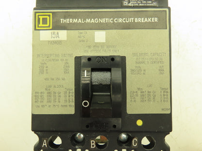 Square D FA34015 I-Line Circuit Breaker 15A 600V 3P 3PH 15 AMP 600 Volt Gray