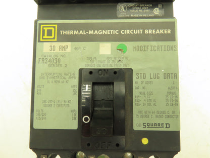 Square D FA34030 I-Line Circuit Breaker 30A 600V 3P 3PH 30 AMP 600 Volt Gray