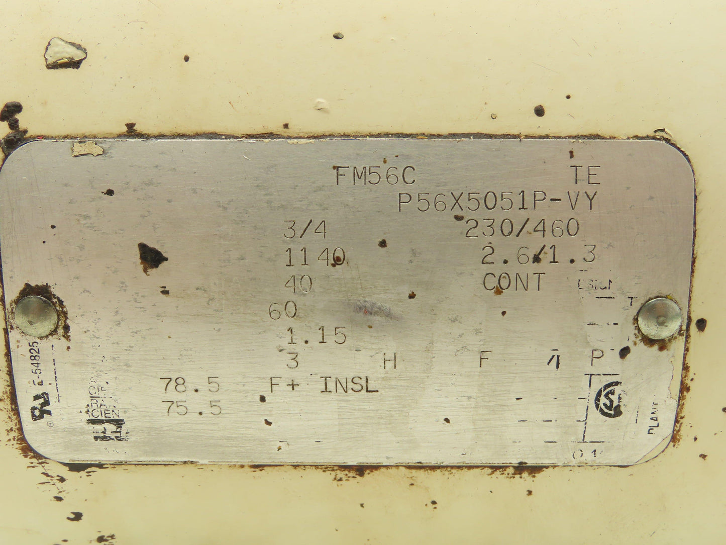 P56X5051P-VY AC Motor 3/4Hp 1140rpm 230/460v 3Ph 56C Frame 1.15SF