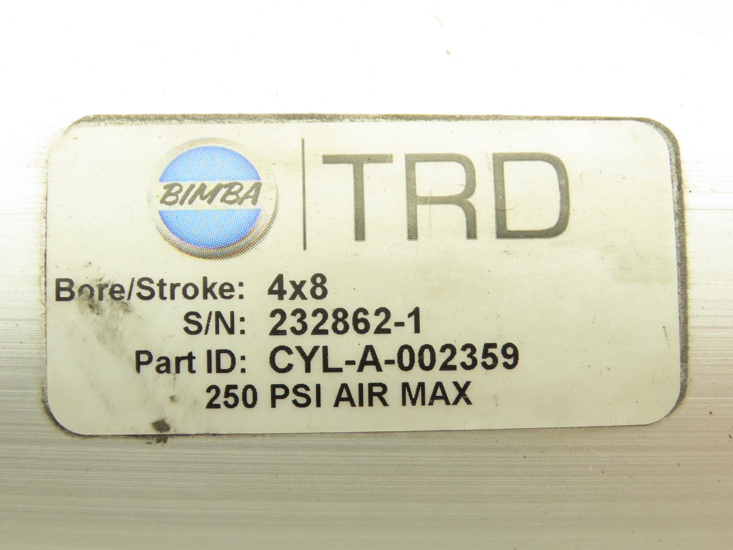 TRD Bimba Pneumatic Air Cylinder 4" Bore 8" Stroke 250 PSI 10.25" Extended Rod