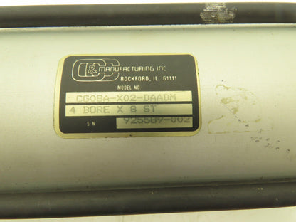 Pneumatic Air Cylinder 4" Bore 8" Stroke 250 PSI 10.25" Extended Rod