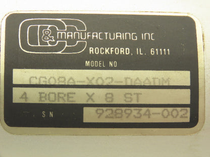 Pneumatic Air Cylinder 4" Bore 8" Stroke 250 PSI 9.75" Extended Rod