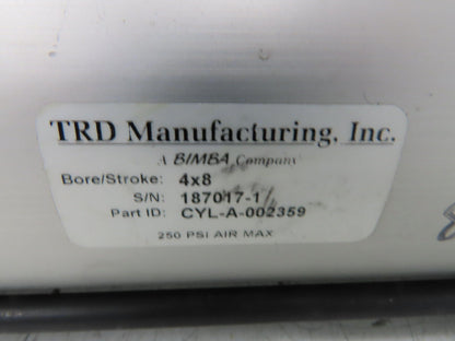 TRD Bimba Pneumatic Air Cylinder 4" Bore 8" Stroke 250 PSI 10.25" Extended Rod