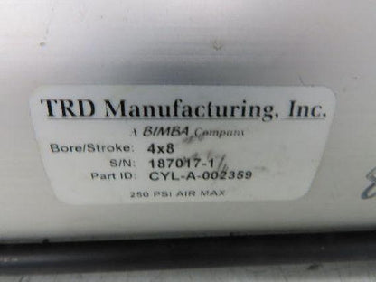TRD Bimba Pneumatic Air Cylinder 4" Bore 8" Stroke 250 PSI 10.25" Extended Rod