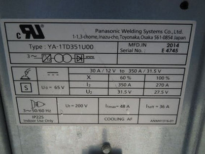 Panasonic YA-1TD351U00 Inverter Transformer Unit 3Ph 200VAC In 31.5VDC 350A Out