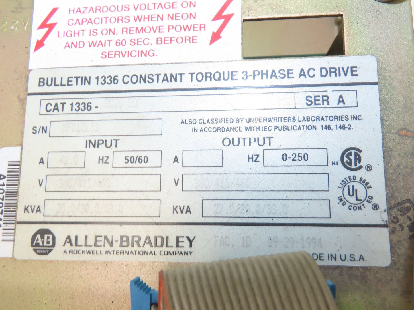 Allen Bradley 1336-B025-EOF Variable Frequency AC Drive 25Hp 460V 3PH VFD
