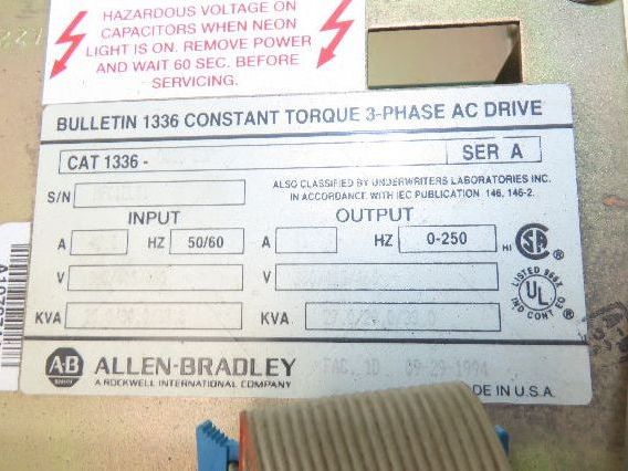 Allen Bradley 1336-B025-EOF Variable Frequency AC Drive 25Hp 460V 3PH VFD