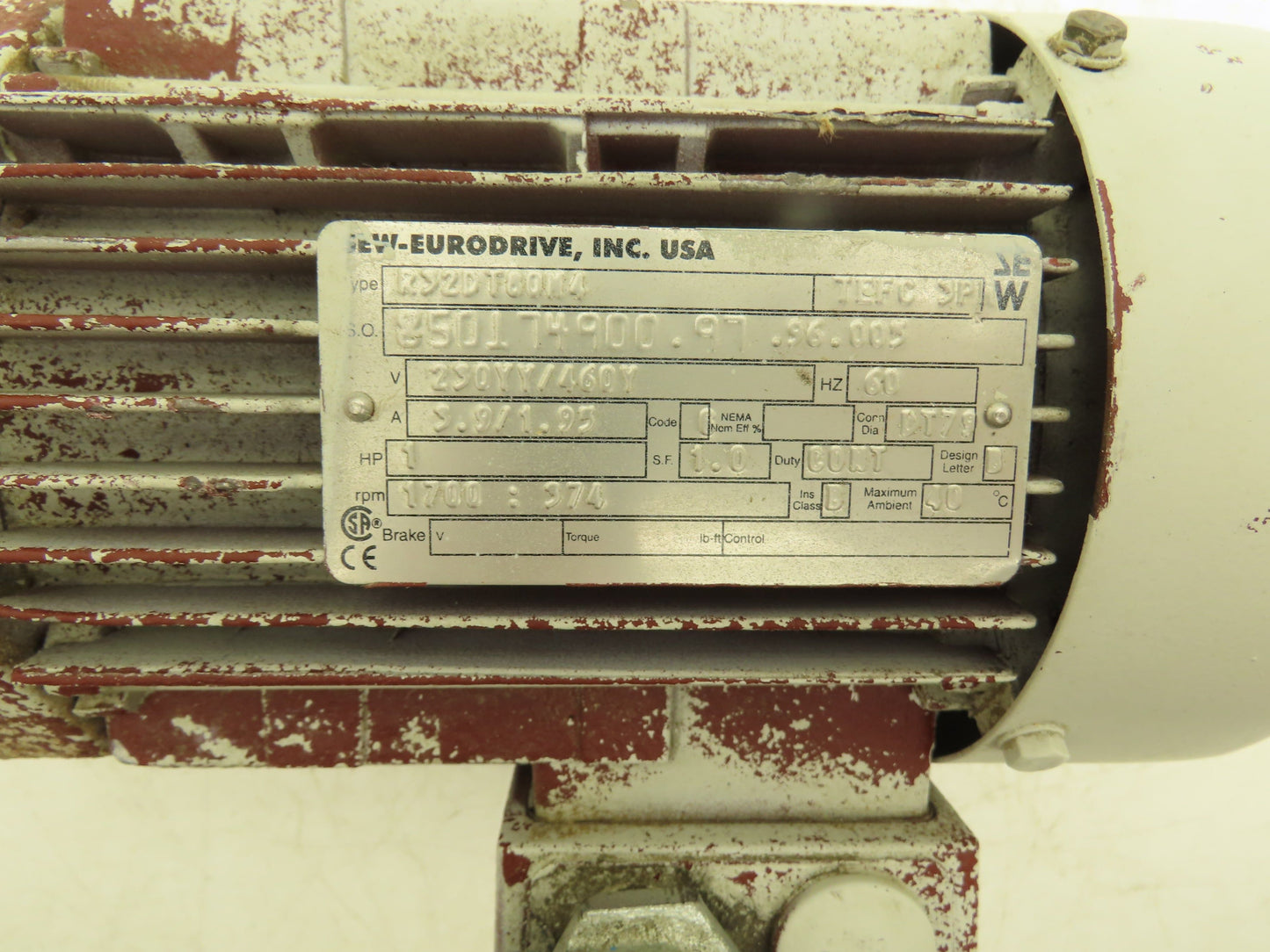 SEW Eurodrive R32DT80N4 Inline Gear Motor 4.5:1 Reducer 1Hp 230/460V 3Ph 374 RPM