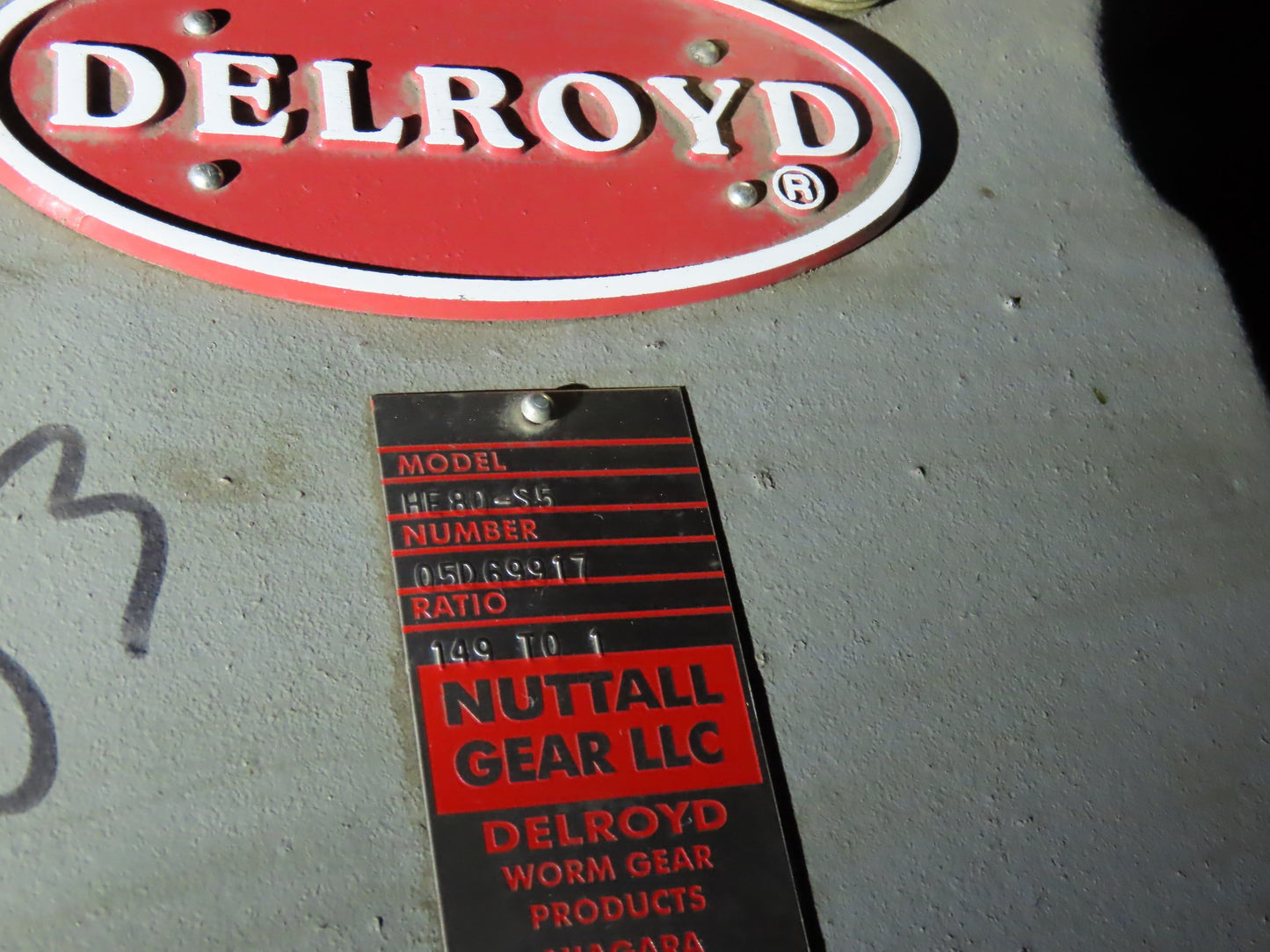 Delroyd HE80-S5 Helical Worm Gear Reducer 149:1 Ratio 9Hp 2-11 RPM 38300 In-Lb
