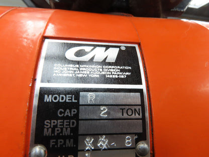CM Lodestar R 2 Ton Electric Chain Hoist 13' Lift 8 FPM 230/460 3 PH Trolley